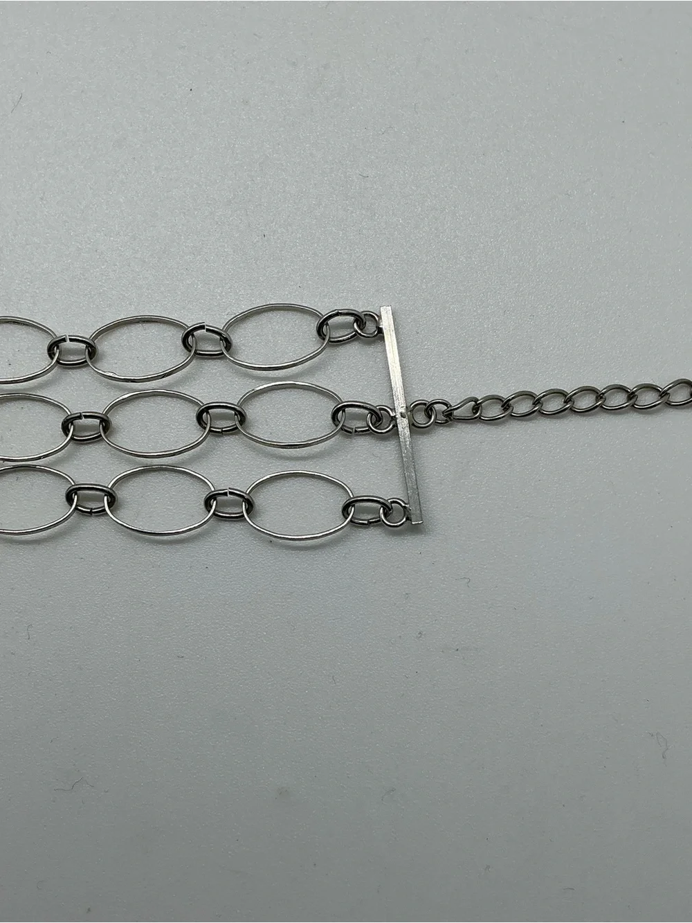 Silver Tone Metal Oval Link Chain 3 Strand Bracelet Lobster Clasp